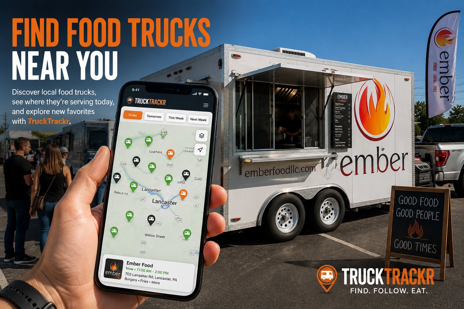Food trucks near you on the TruckTrackr food truck finder map
