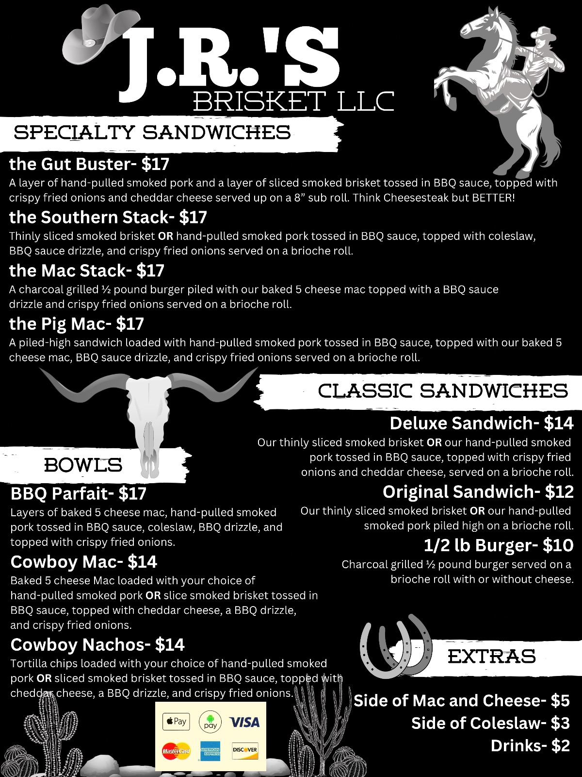 J.R.’s Brisket menu