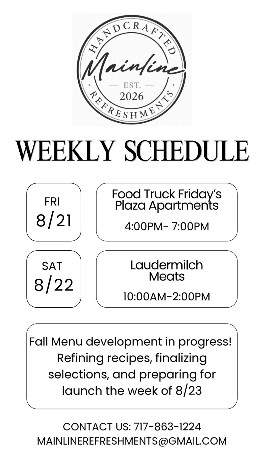 Mainline Handcrafted Refreshments menu